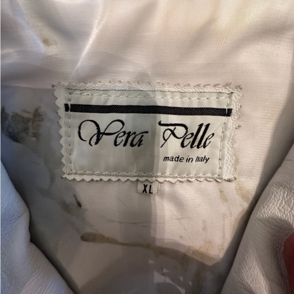 Vera Pelle Vintage White Leather Jacket with Black Design Size XL - Picture 2 of 10